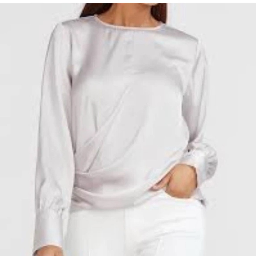Express Tan Asymmetrical Ruched Long Sleeve Blouse